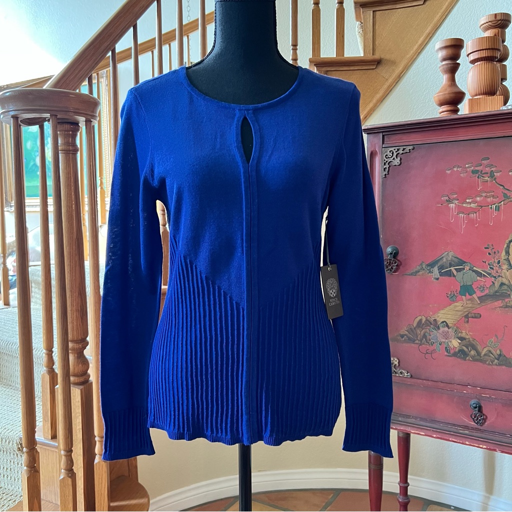 Vince Camuto Keyhole Ribbed Anchor Blue Sweater Size S